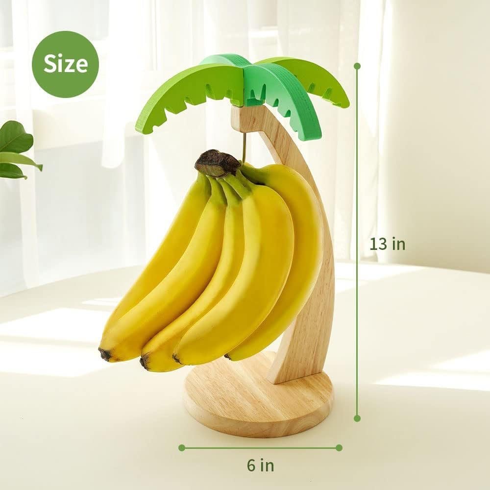 New Style Wooden Banana Hanger - Wall-Mounted Kitchen Organizer with Faux Leaf Decoration, Freestanding Fruit Rack with Hooks