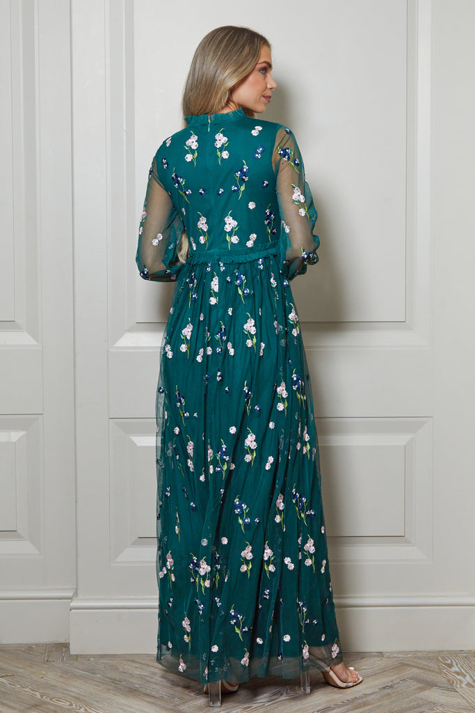 Alpine Green Floral Embroidered Maxi Dress