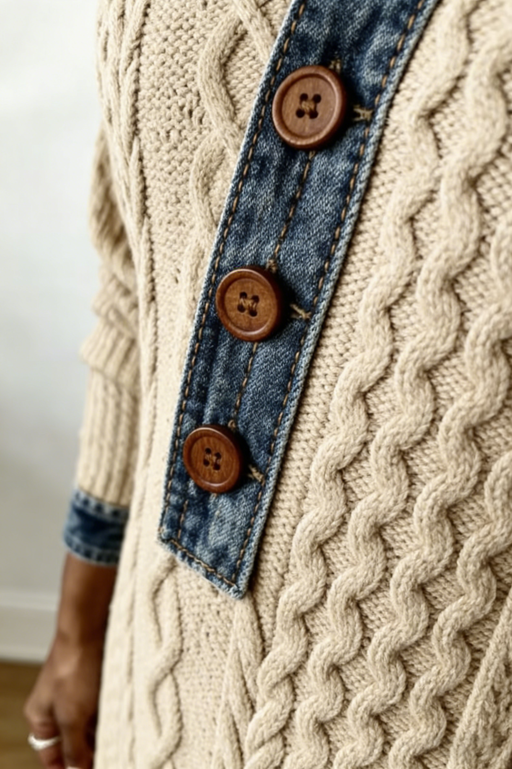 🎄Clearance Sale! 🔥Autumn/Winter Retro Cable Knit and Denim Patchwork Dress