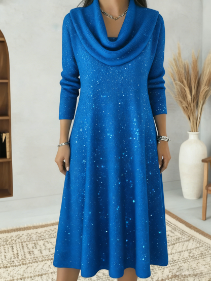 🎄Clearance Sale🔥 Elegant Solid Color Loose Fit Glossy Christmas Dress for Women