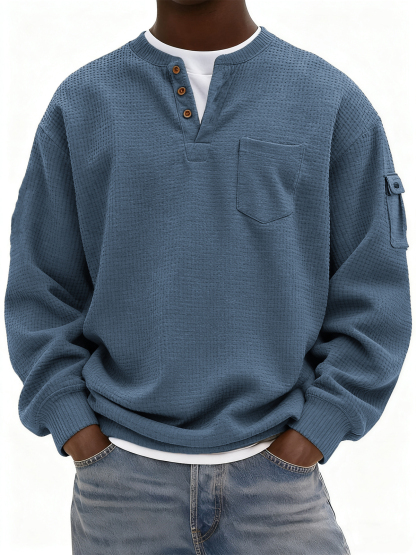 Men's Waffle Knit Henley with Pockets