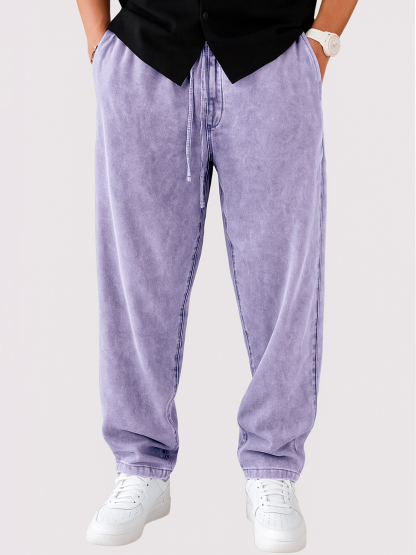 Men's Vintage Distressed Lace-up Casual Trousers