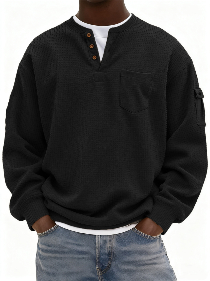 Men's Waffle Knit Henley with Pockets
