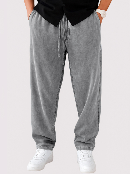 Men's Vintage Distressed Lace-up Casual Trousers