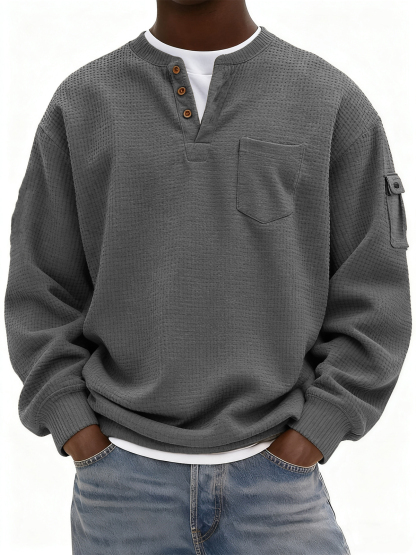 Men's Waffle Knit Henley with Pockets