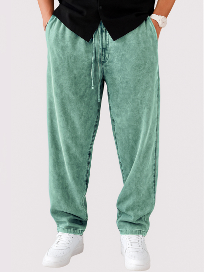 Men's Vintage Distressed Lace-up Casual Trousers