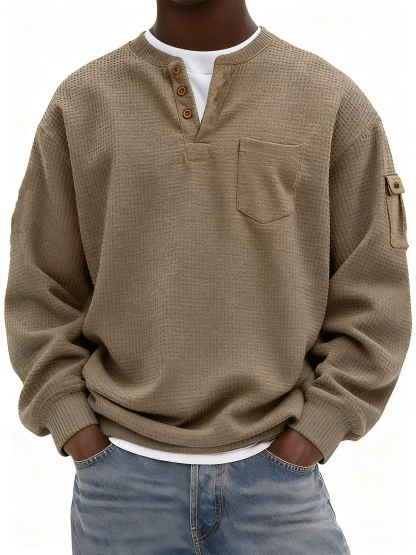 Men's Waffle Knit Henley with Pockets