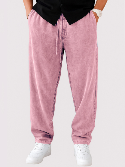 Men's Vintage Distressed Lace-up Casual Trousers