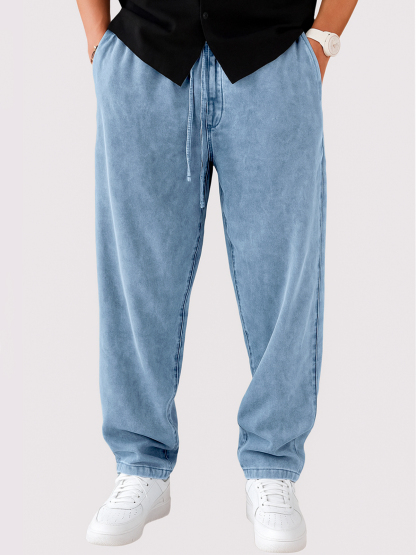 Men's Vintage Distressed Lace-up Casual Trousers