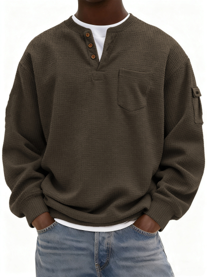 Men's Waffle Knit Henley with Pockets