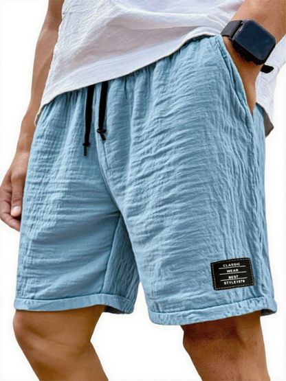 Men's Wrinkled Linen Breathable Resort Casual Embroidered Label Shorts