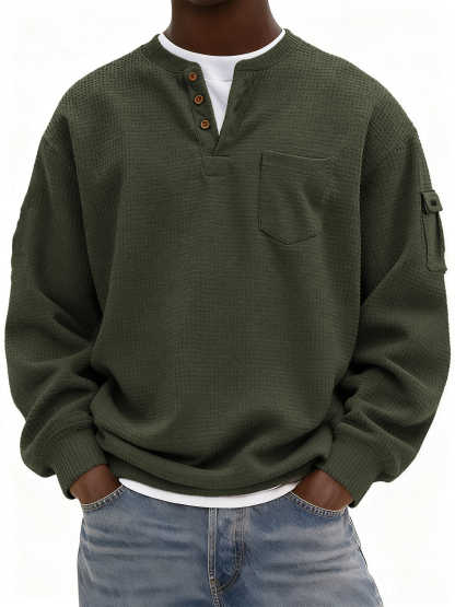 Men's Waffle Knit Henley with Pockets