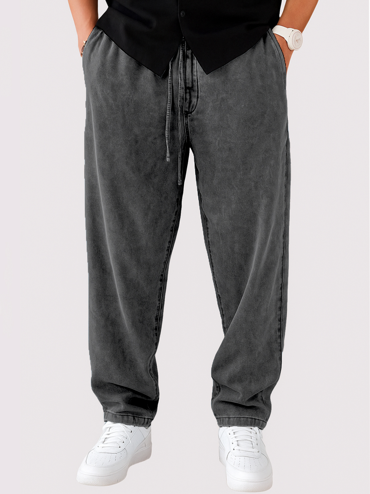 Men's Vintage Distressed Lace-up Casual Trousers