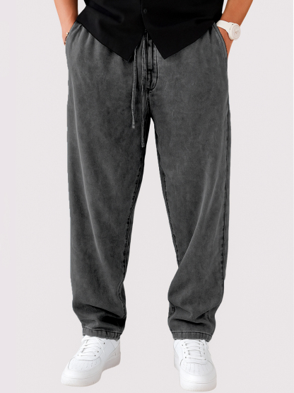 Men's Vintage Distressed Lace-up Casual Trousers