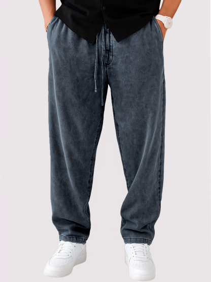 Men's Vintage Distressed Lace-up Casual Trousers