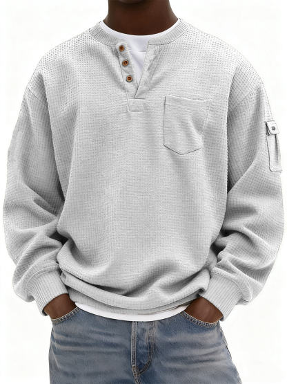 Men's Waffle Knit Henley with Pockets