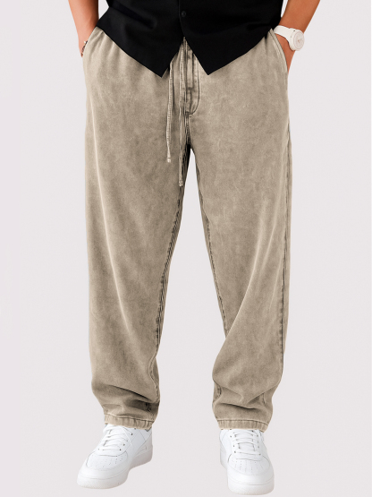 Men's Vintage Distressed Lace-up Casual Trousers