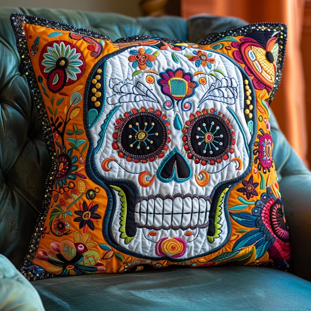 Sugar Skull Quilted Pillow