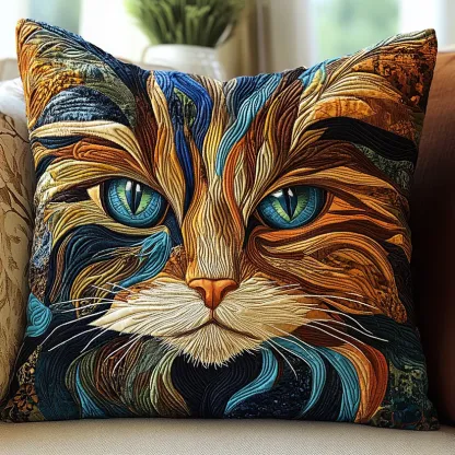 Vibrant Cat Quilted Pillow