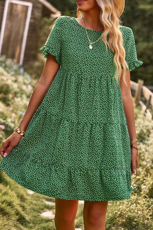 Floral Print Short Sleeve Mini Dress