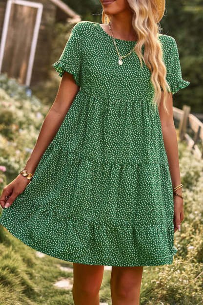 Floral Print Short Sleeve Mini Dress