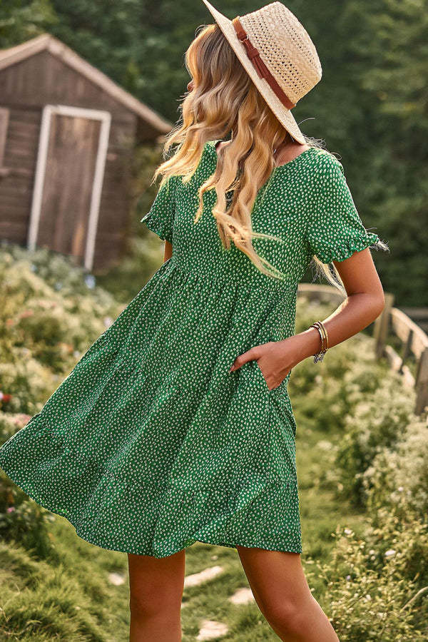 Floral Print Short Sleeve Mini Dress