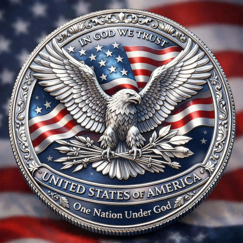 Eagle & White pigeon & Cross United States 250th Anniversary Commemorative Coin