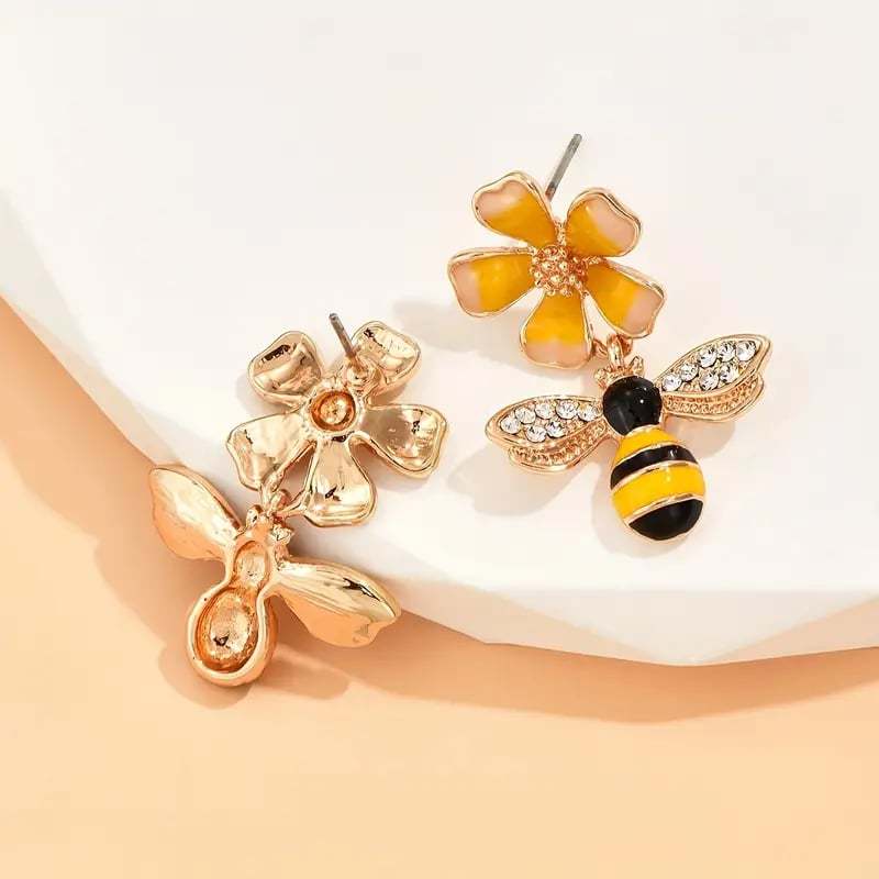 Elegant Enamel Flower Bee Earrings