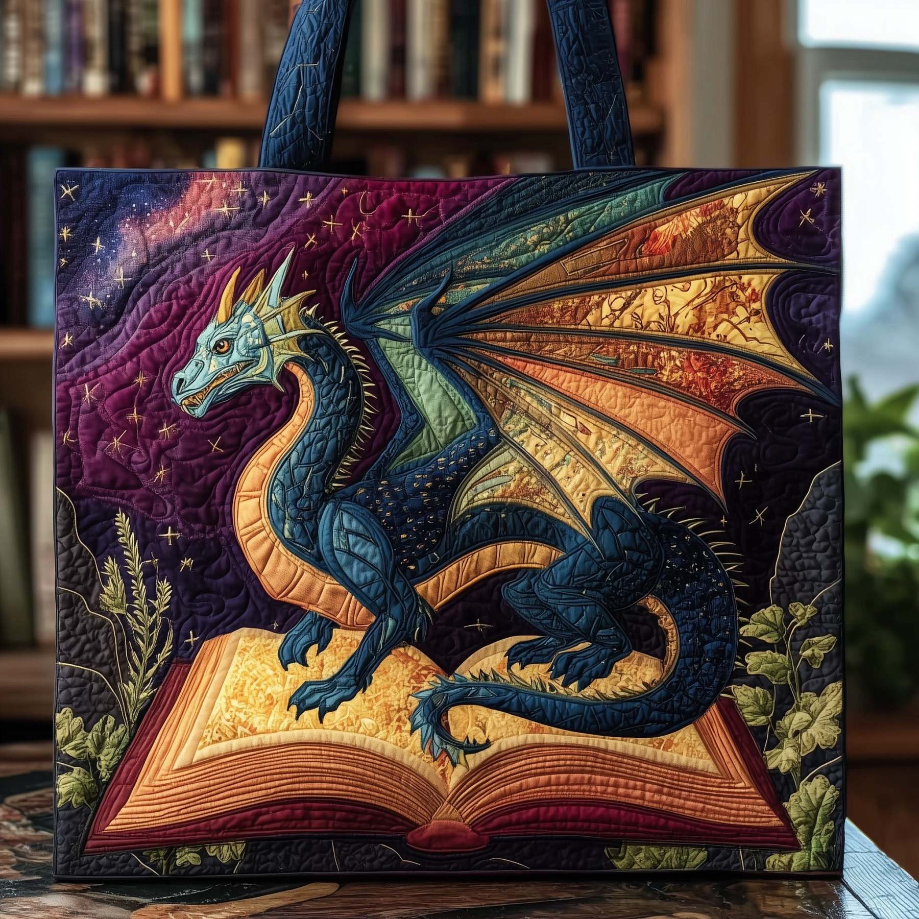 Literary Dragon Quilted Tote Bag GFTOTP8982