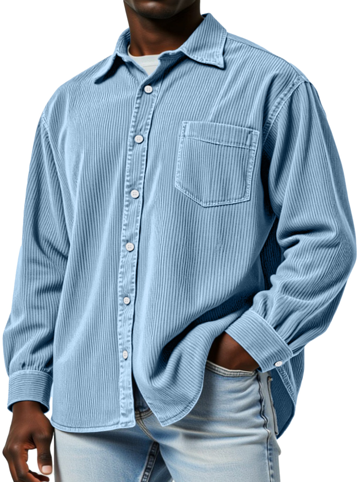 Men's vintage corduroy comfortable loose-fitting button-down long-sleeved shirt