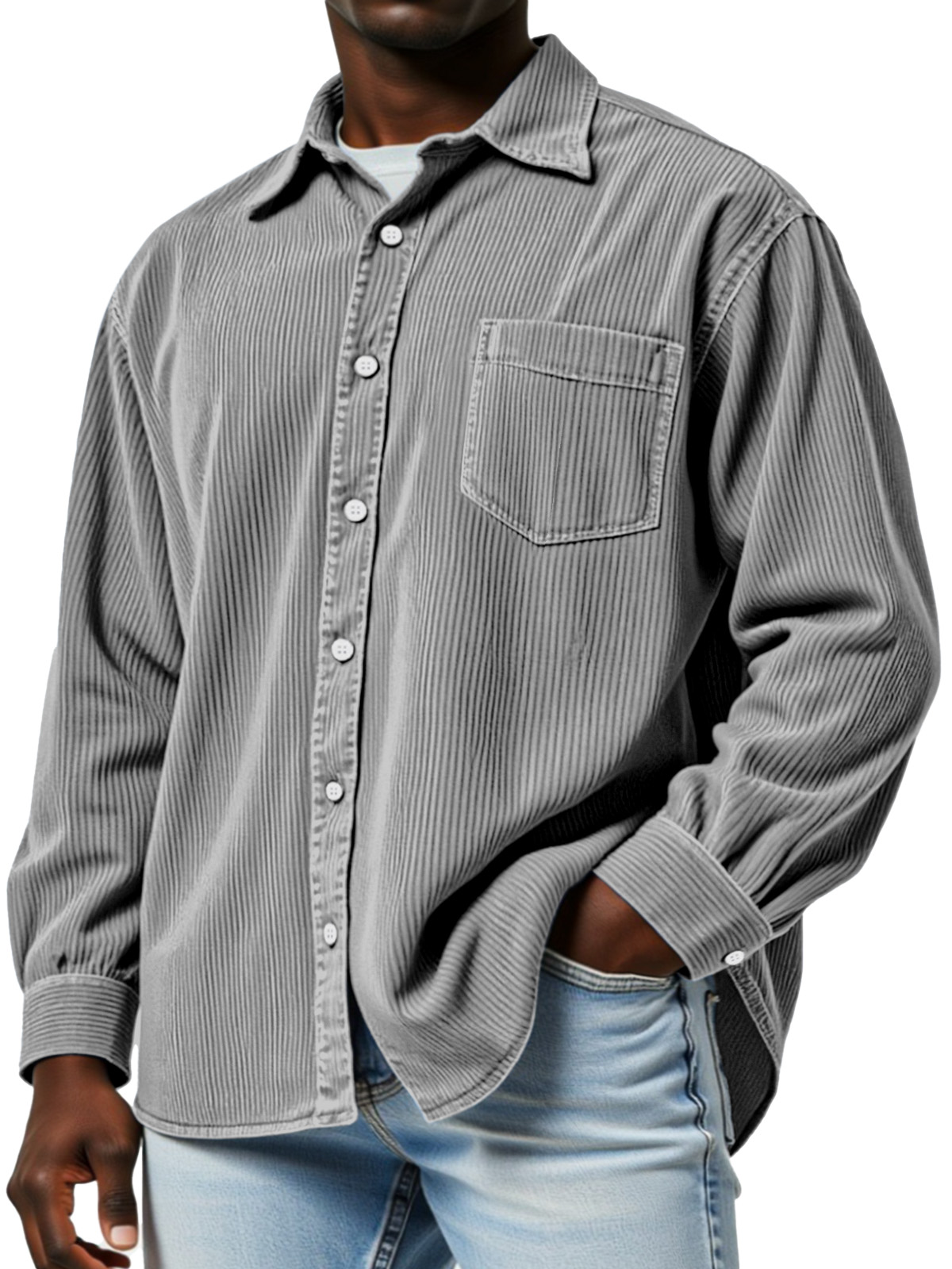 Men's vintage corduroy comfortable loose-fitting button-down long-slee