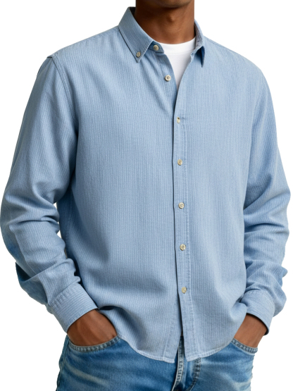 Men's Fashion Casual Retro Turn-Down Collar Long-Sleeve Shirt