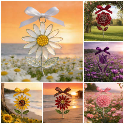 💐Handcrafted Sea Glass Flower Sun Catchers