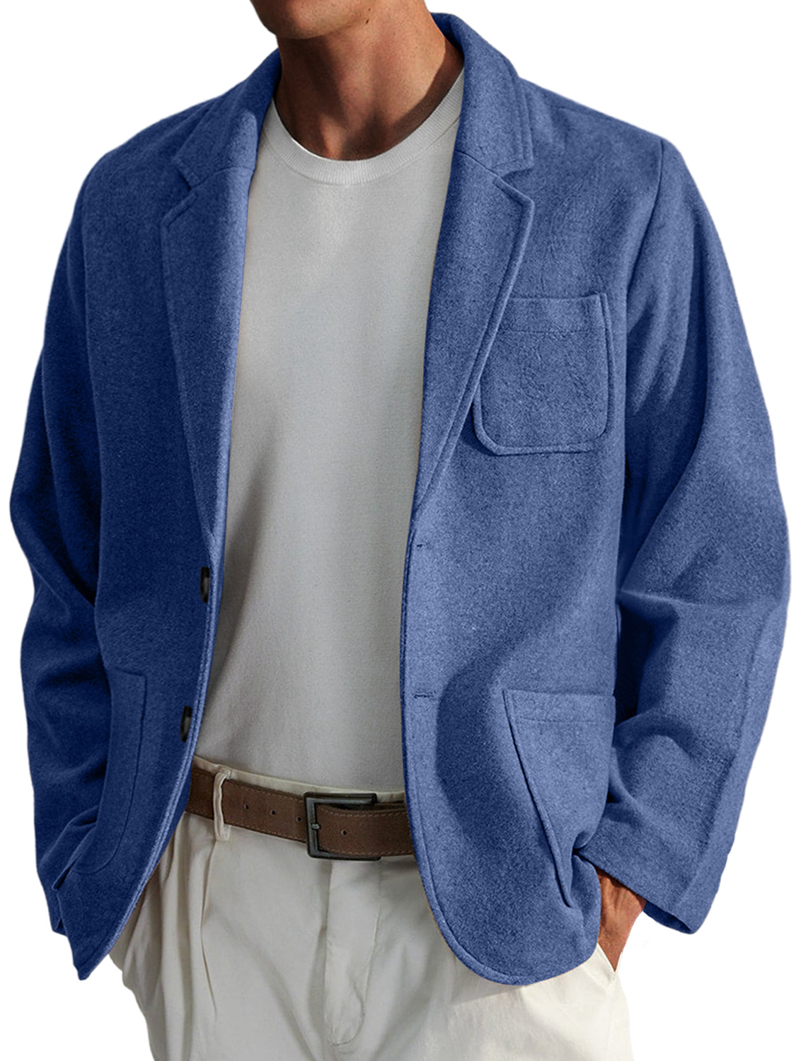 Men's Simple Casual Solid Color Woolen Jacket