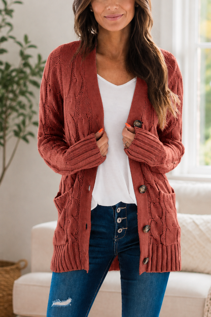 New Arrival🔥Women's Solid-Color Cable-Knit Button-Front Cardigan