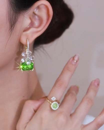 Green Flower Crystal Earrings