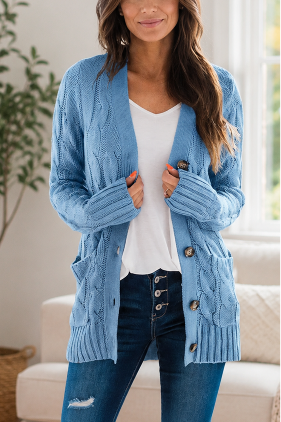 New Arrival🔥Women's Solid-Color Cable-Knit Button-Front Cardigan