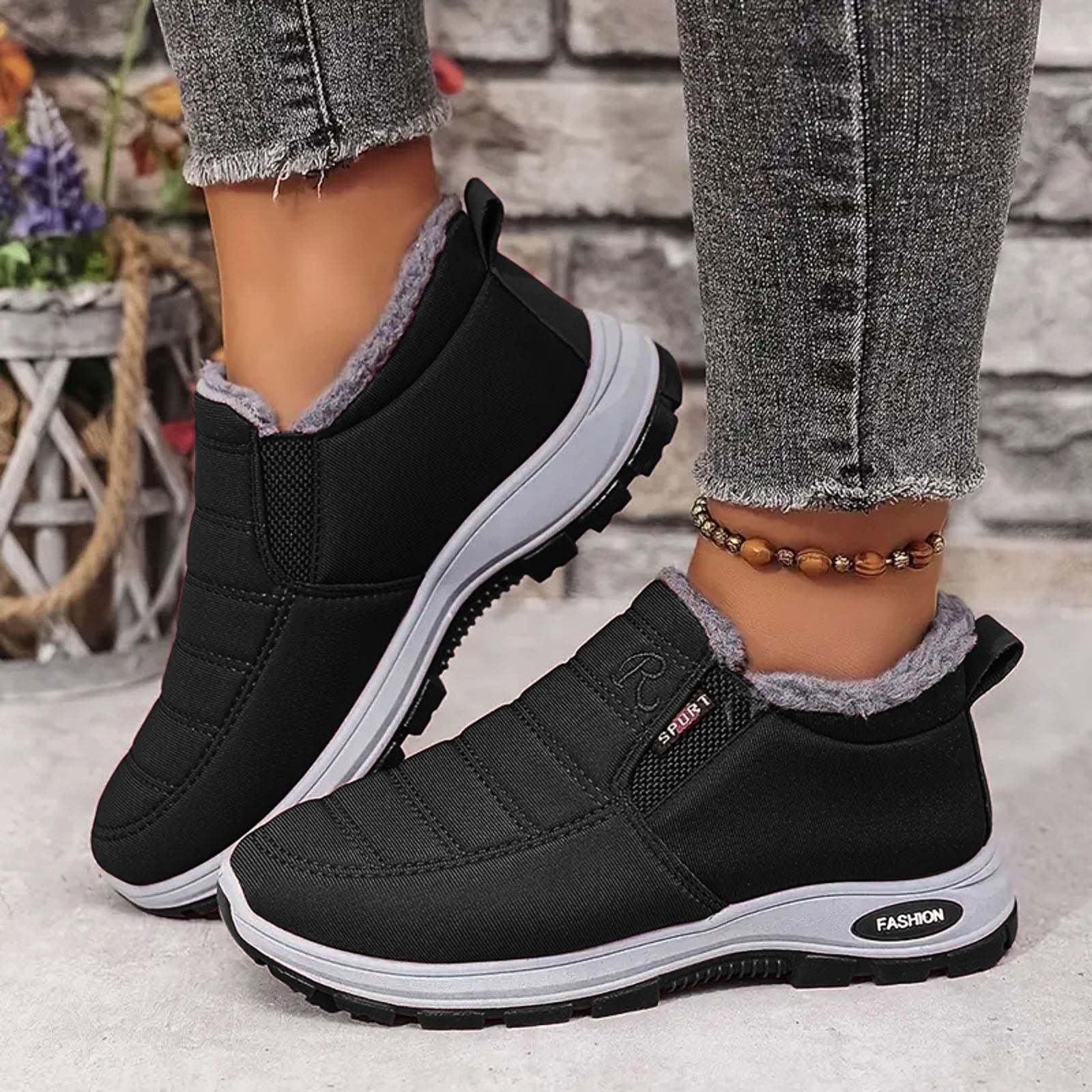 Women's Warm Sheepskin-Lined Boots Ladies Winter Ankle Slip on Short
