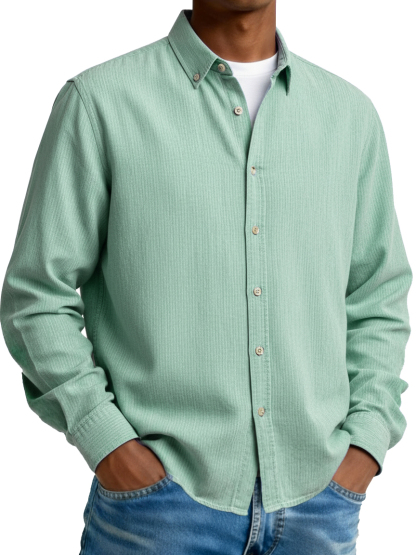 Men's Fashion Casual Retro Turn-Down Collar Long-Sleeve Shirt