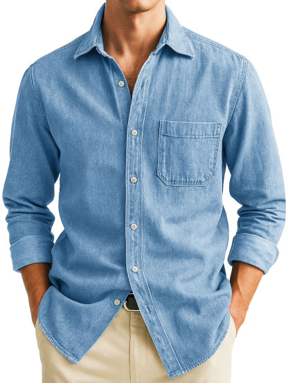  Men's Stylish Casual Retro Outdoor Pocket Long-sleeved Lapel Polo Shirt 