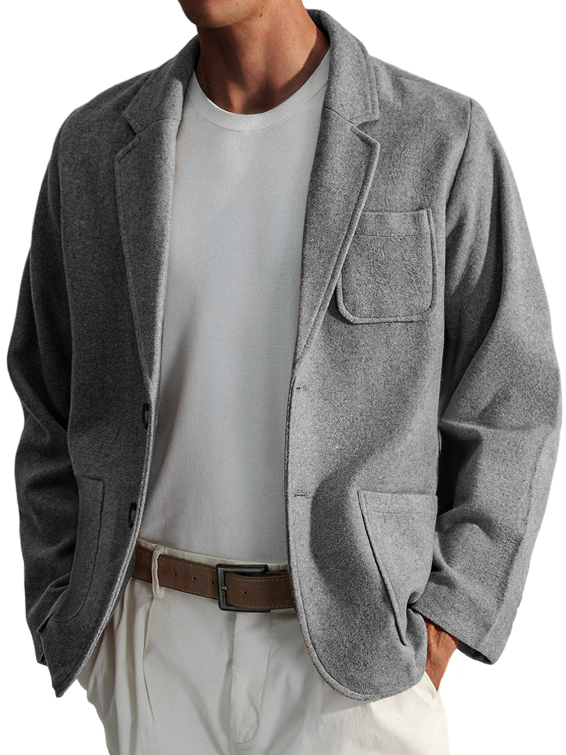 Men's Simple Casual Solid Color Woolen Jacket