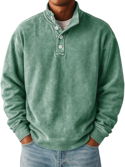 Men's Daily Retro Stand Collar Button Casual Sweatshirt