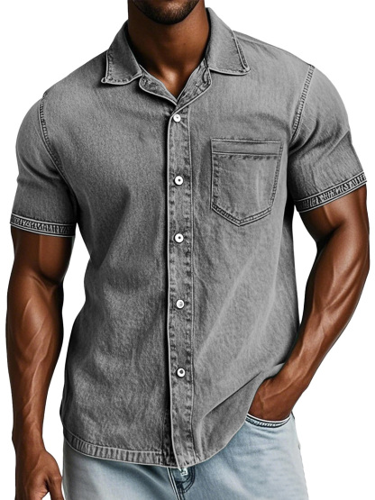 Men's Retro Solid Color Loose Lapel Short-sleeved Shirt
