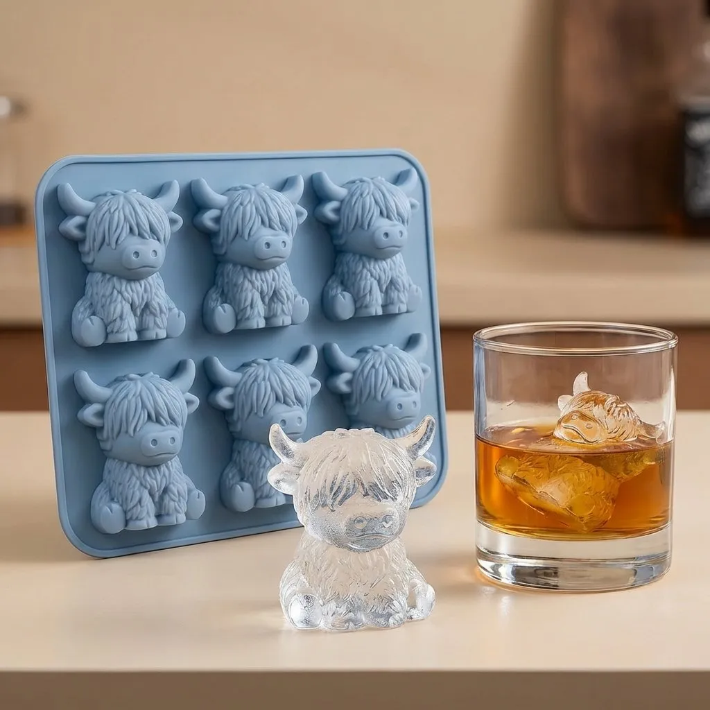 🐮 Mini Highland Cow Ice Cube & Dessert Mold 🧊🍪 Cute 3D Ice for Drinks, Parties & Gifts🎁