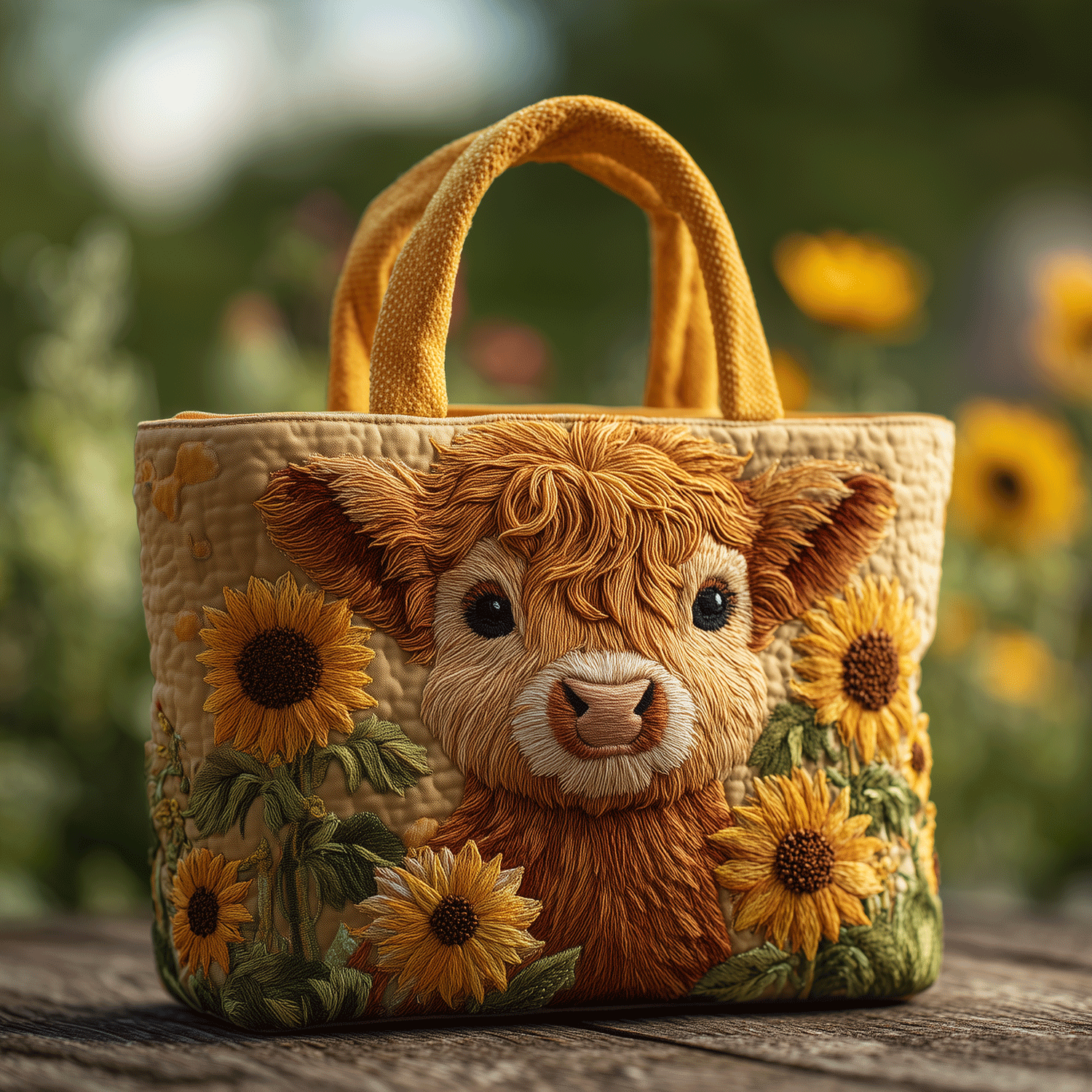 Sunflower Cow Quilted Tote Bag