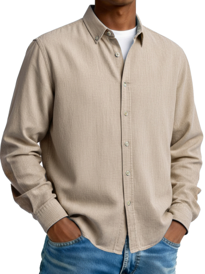 Men's Fashion Casual Retro Turn-Down Collar Long-Sleeve Shirt