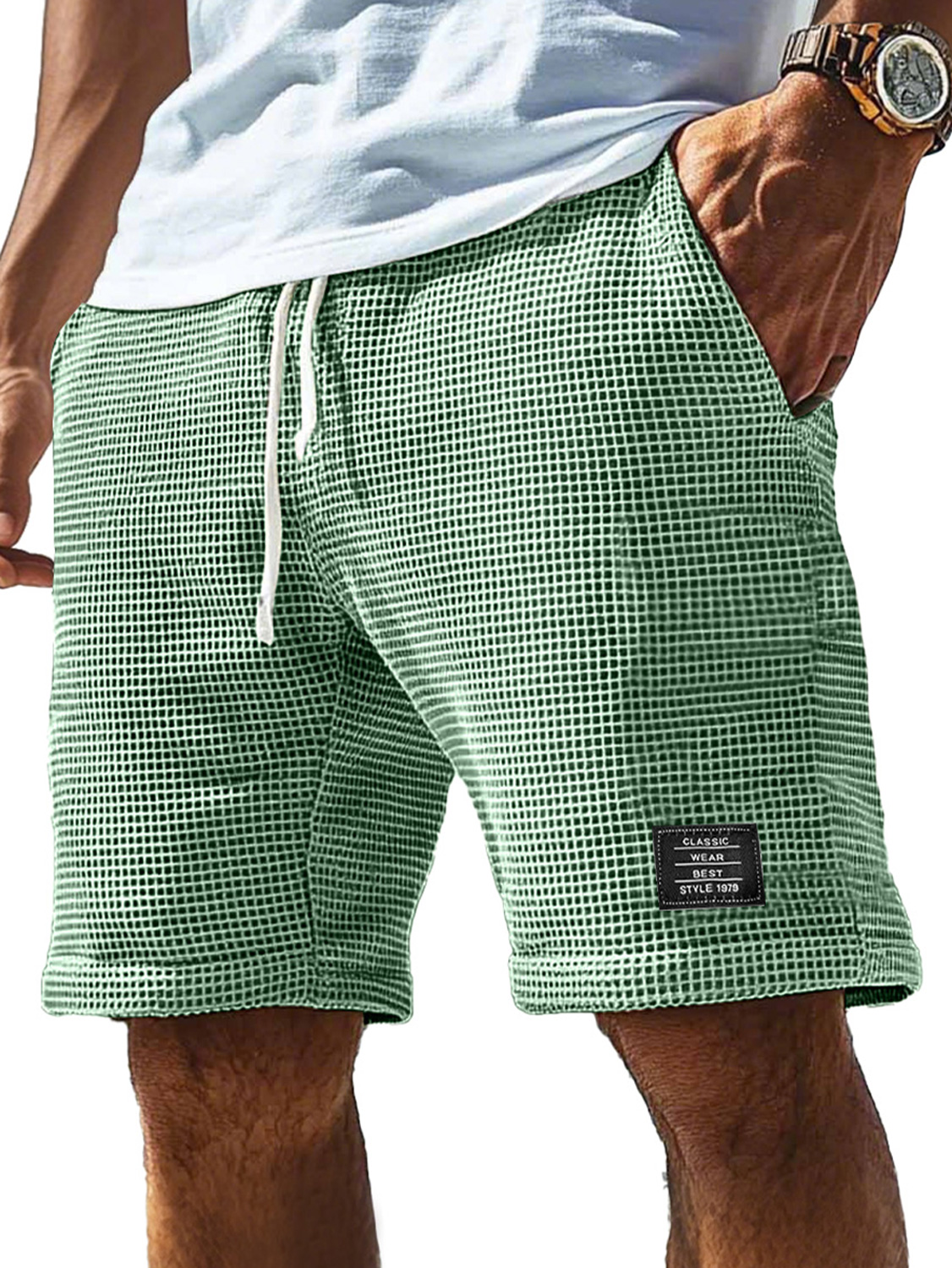 Men's Everyday Corduroy Waffle Embroidered Logo Casual Shorts