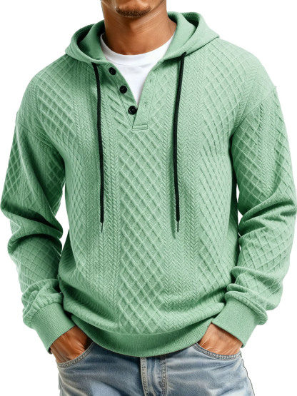Men's Casual Jacquard Fabric Buttons Long-sleeved Hoodie