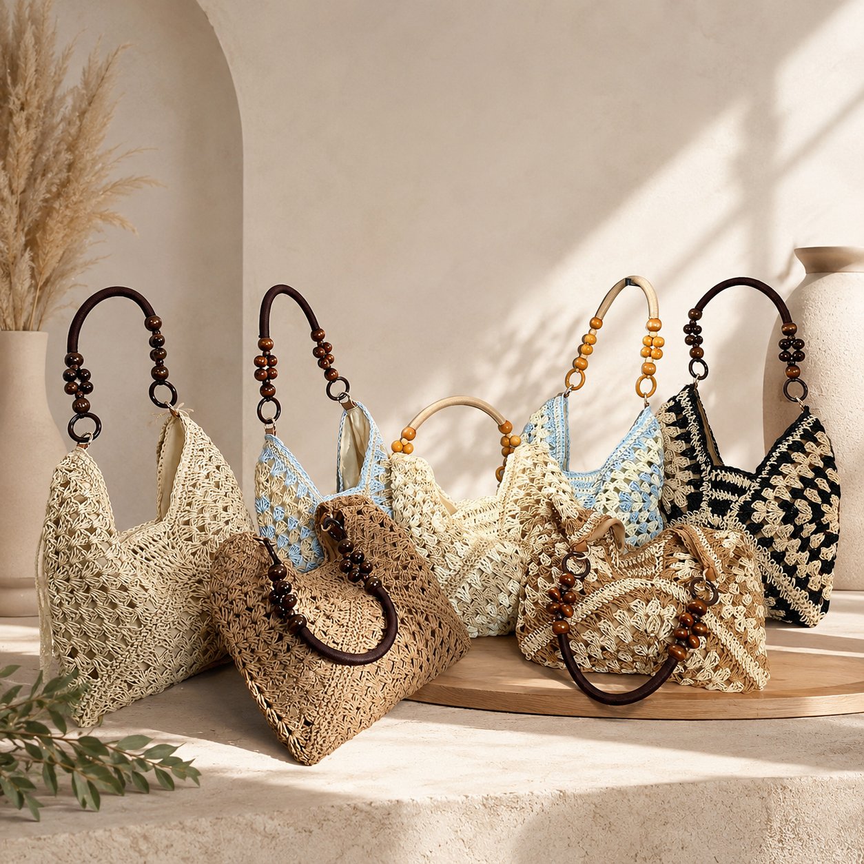🔥Handmade Woven Tote Bag with Inner Pouch – Fashion Crochet Shoulder Bag for Summer & Beach🏖️☀️