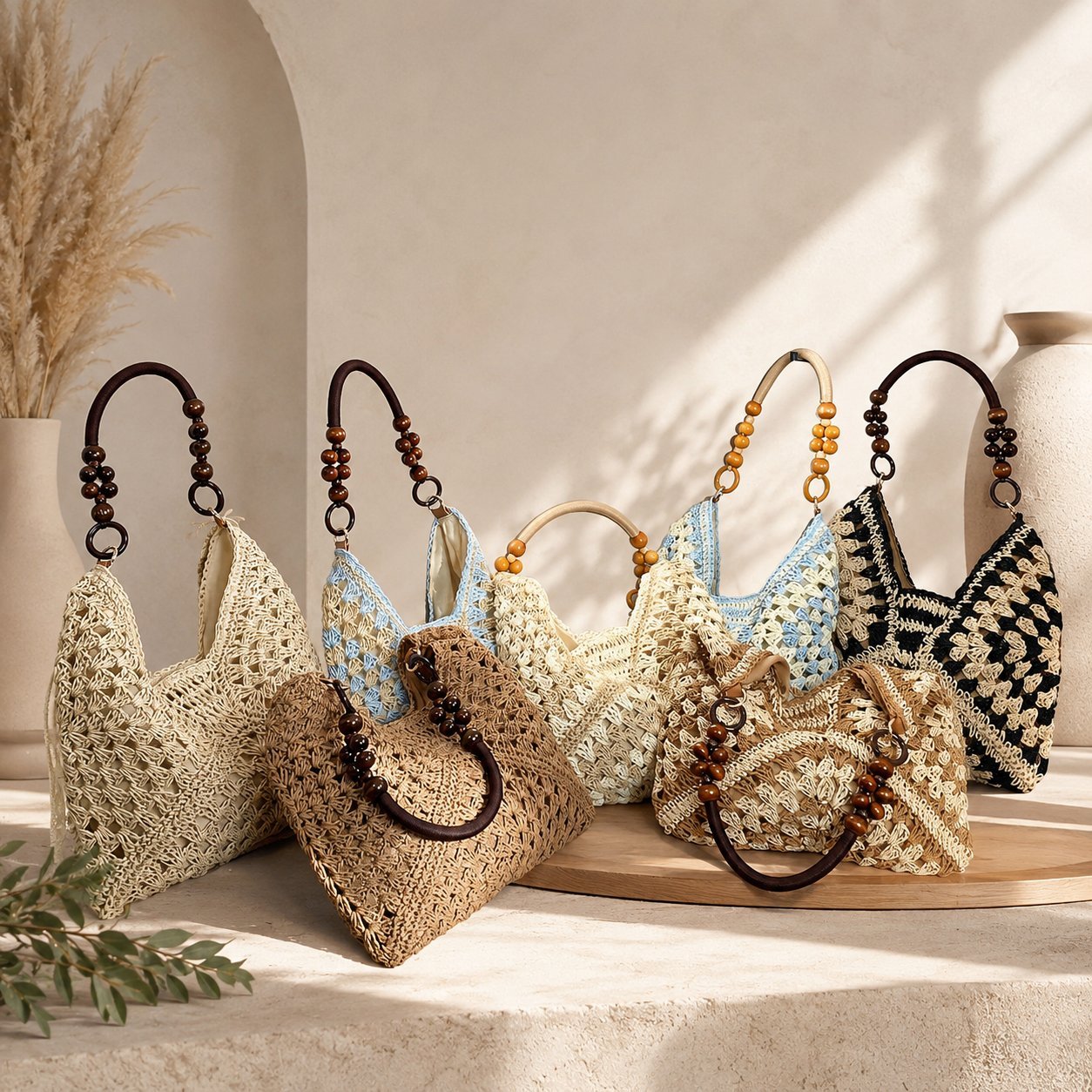 🔥Handmade Woven Tote Bag with Inner Pouch – Fashion Crochet Shoulder Bag for Summer & Beach🏖️☀️